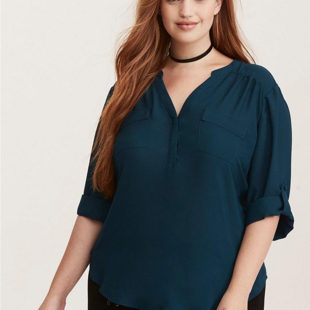 HARPER GEORGETTE PULLOVER 3/4 SLEEVE BLOUSE Dark teal